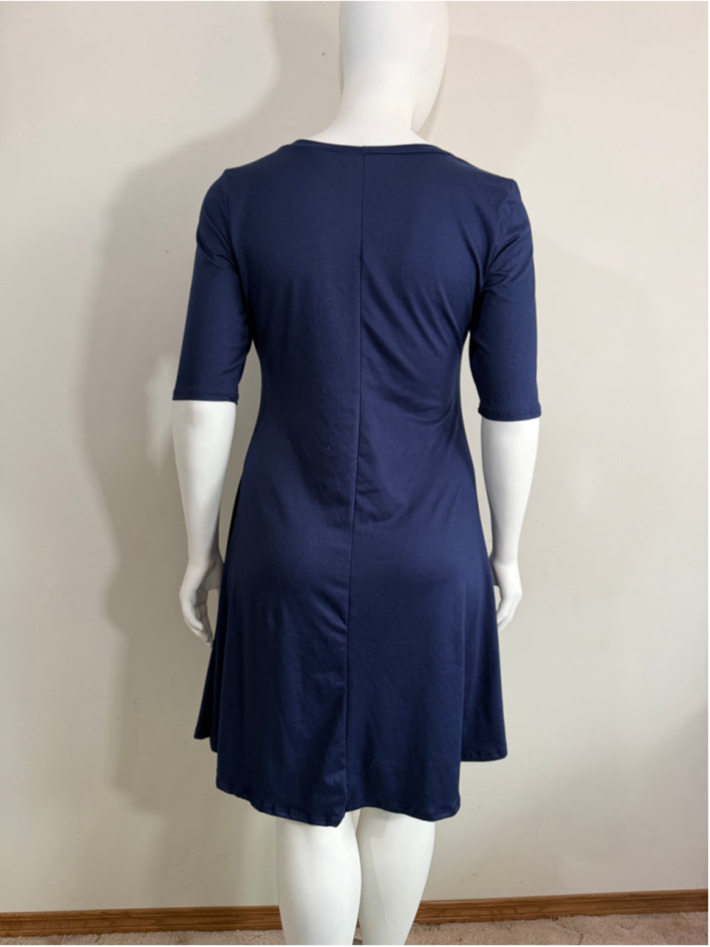 24seven Plus Size 1X Navy Pleated Boat Neck Stretchy & Soft Midi Dress NWT