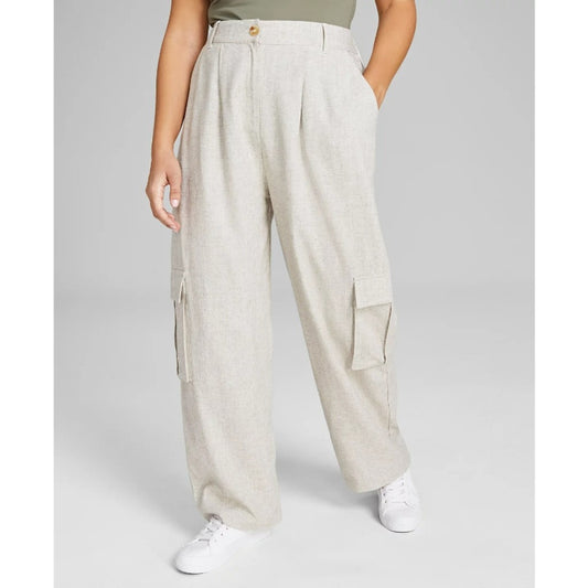 And Now This Women's Extra Small High Rise Linen Blend Brown Cargo Pants NWT