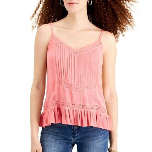 Planet Gold Juniors Size Large Adjustable Lace-Trim Pink Camisole NWOT