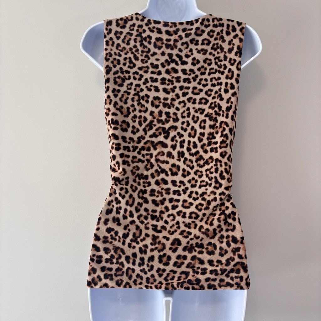 INC International Concepts Small Leopard Print Mesh Wrap Sleeveless Top NWT