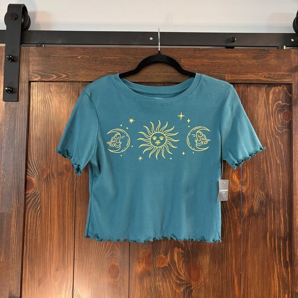 Grayson Threads The Label Juniors' M Celestial Lettuce-Edge Cropped T-Shirt NWT