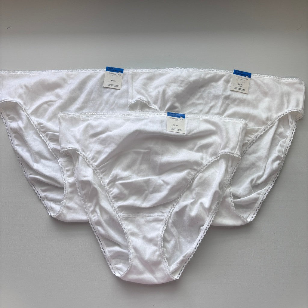 Charter Club Women's XL 100% Cotton 3 Pack of White Brief Underwear NWT XL39