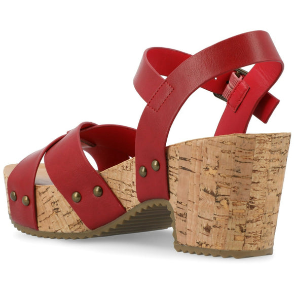 Journee Collection Women's Size 8 & 8.5 Red Cork Block Heel Valentina Shoes NIB