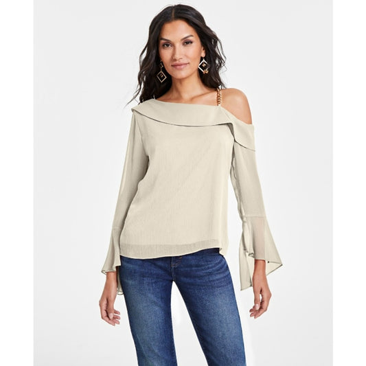 INC International Concepts Women's Small Ivory Asymmetric Chain-Strap Top NWT