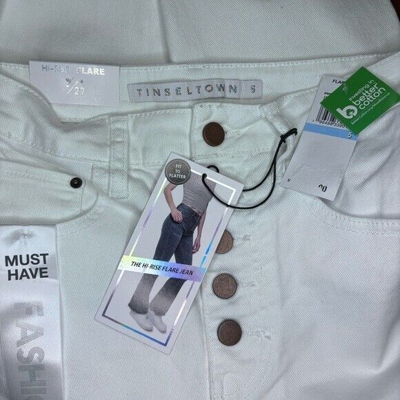 Tinsel Juniors Mid Rise White Denim Flare Jeans NWT
