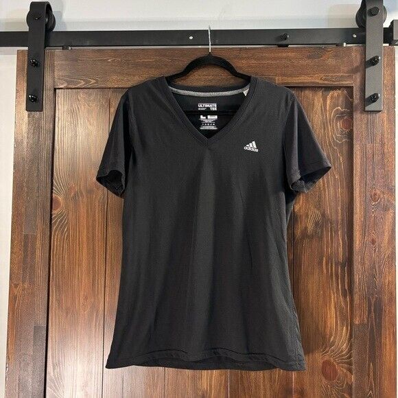 Adidas Women's Size Large Ultimate Short Sleeve V-Neck Black Tee NWOT Size Large