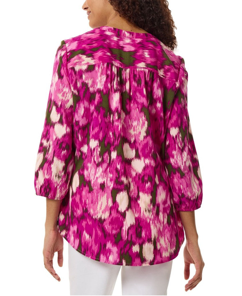 Jones New York Size Medium Petite Bright Pink Multi Print Blouse NWT