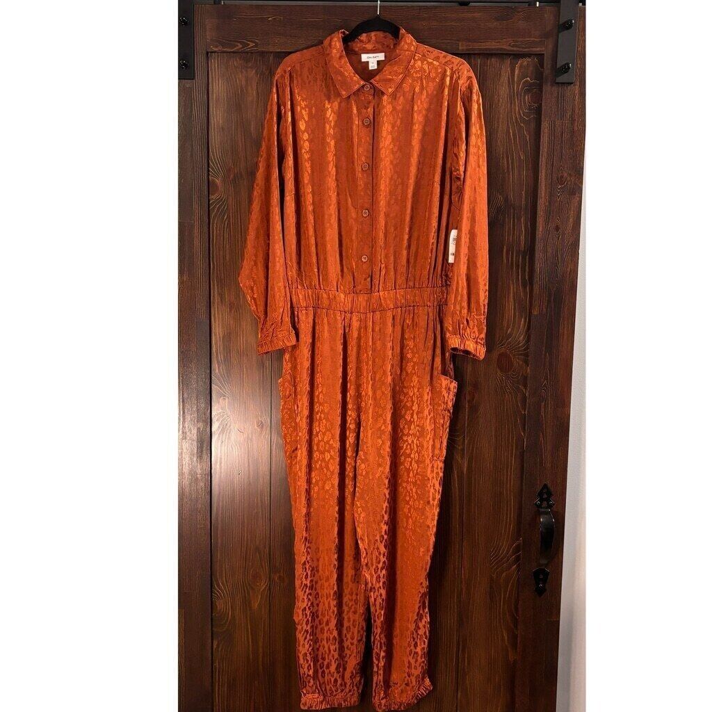 On 34Th Plus Size Animal-Print Jacquard Orange Jumpsuit NWT