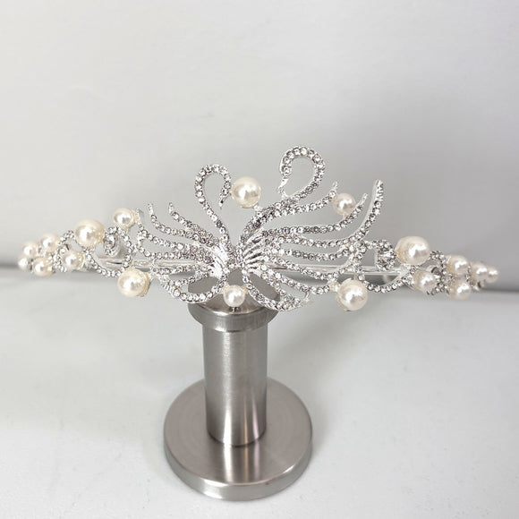 Pair of Swans Crystal & Pearl Tiara / Crown - Hair Accessory NWT