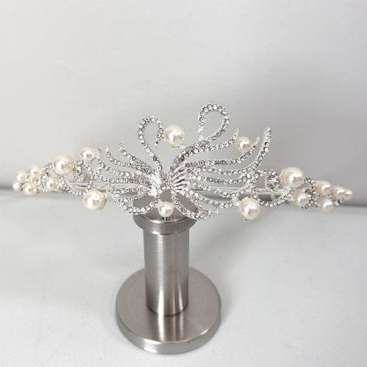 Pair of Swans Crystal & Pearl Tiara / Crown - Hair Accessory NWT