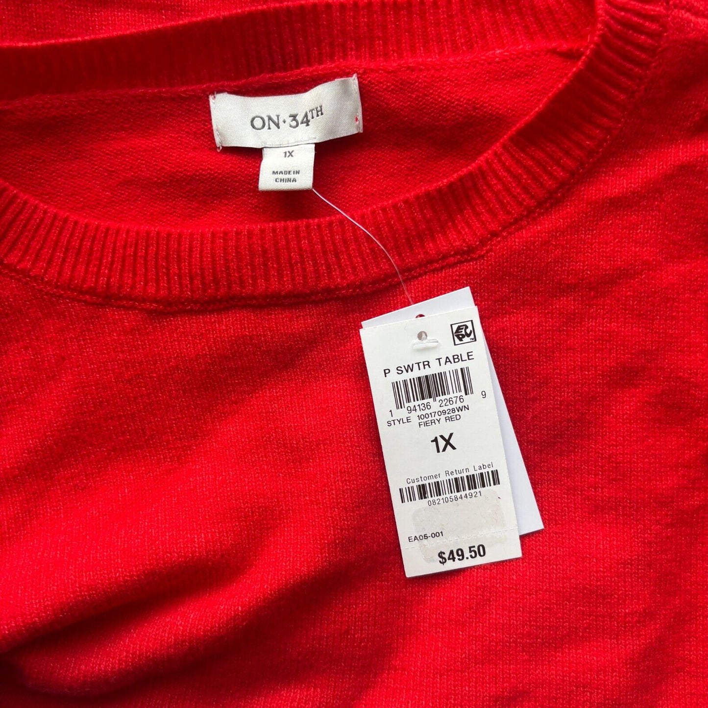 On 34th Plus Size Bright Orange Soft Crewneck Pullover Sweater NWT