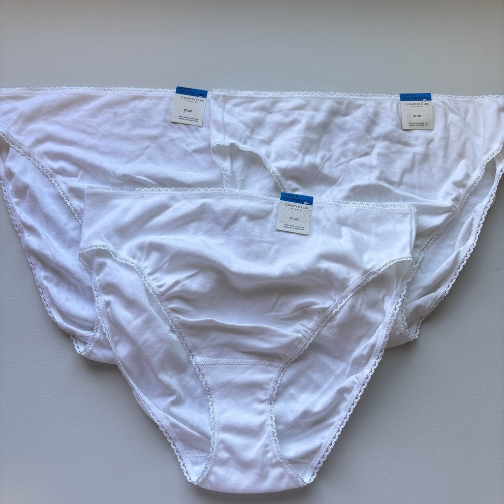 Charter Club Size XL 100% Cotton 3 Pack of White Brief Underwear NWT XL51