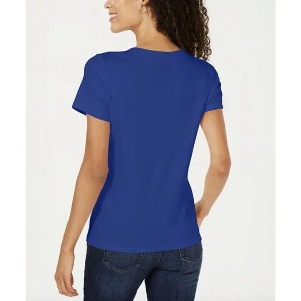 Karen Scott Women's Petite Bright Blue 100% Cotton Henley Top NWT