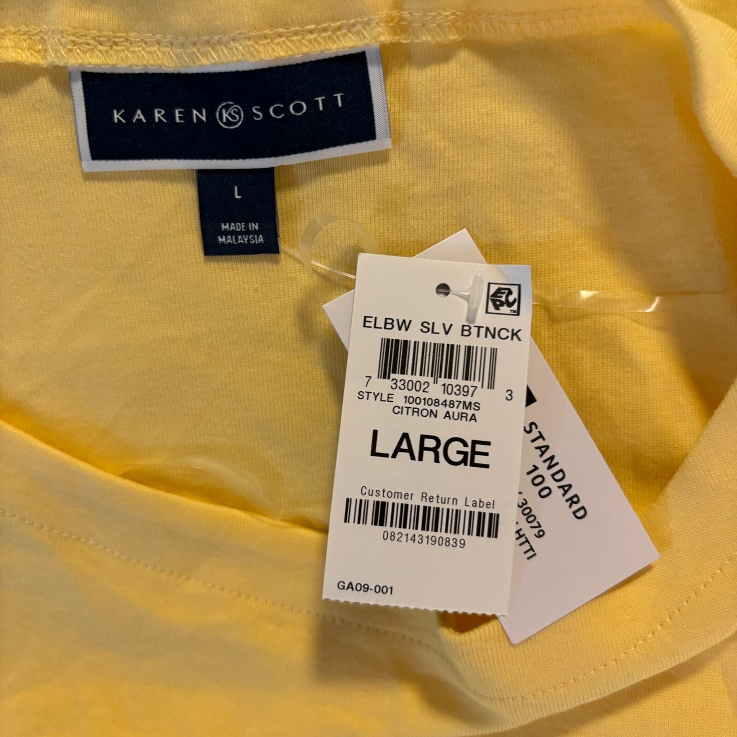 Karen Scott Women's 100% Cotton Yellow Boat-Neck Top / T-Shirt NWT.