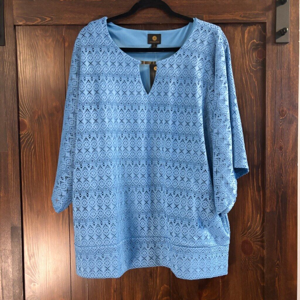 JM Collection Plus Size 3X Light Blue Poncho Top NWT