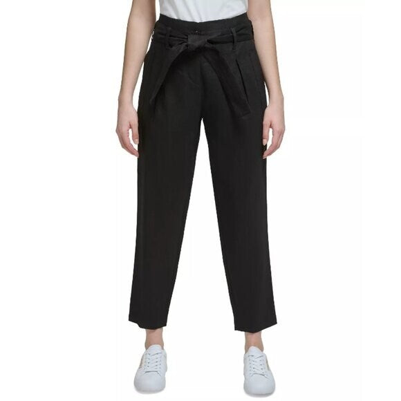 CALVIN KLEIN Women's High-Rise Tie-Waist Pants, Black NWT