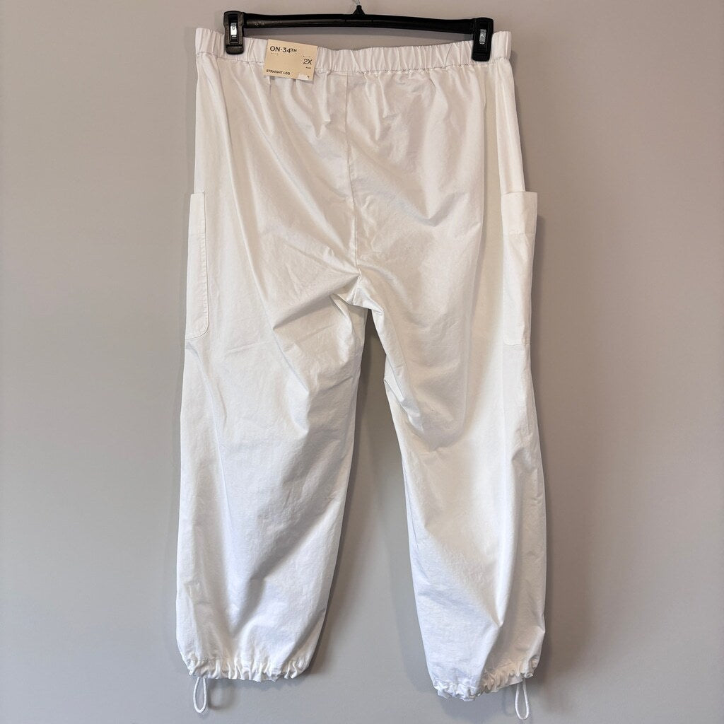 On 34th Women's Plus Size White Elastic-Waist Trendy Utility Pants NWT