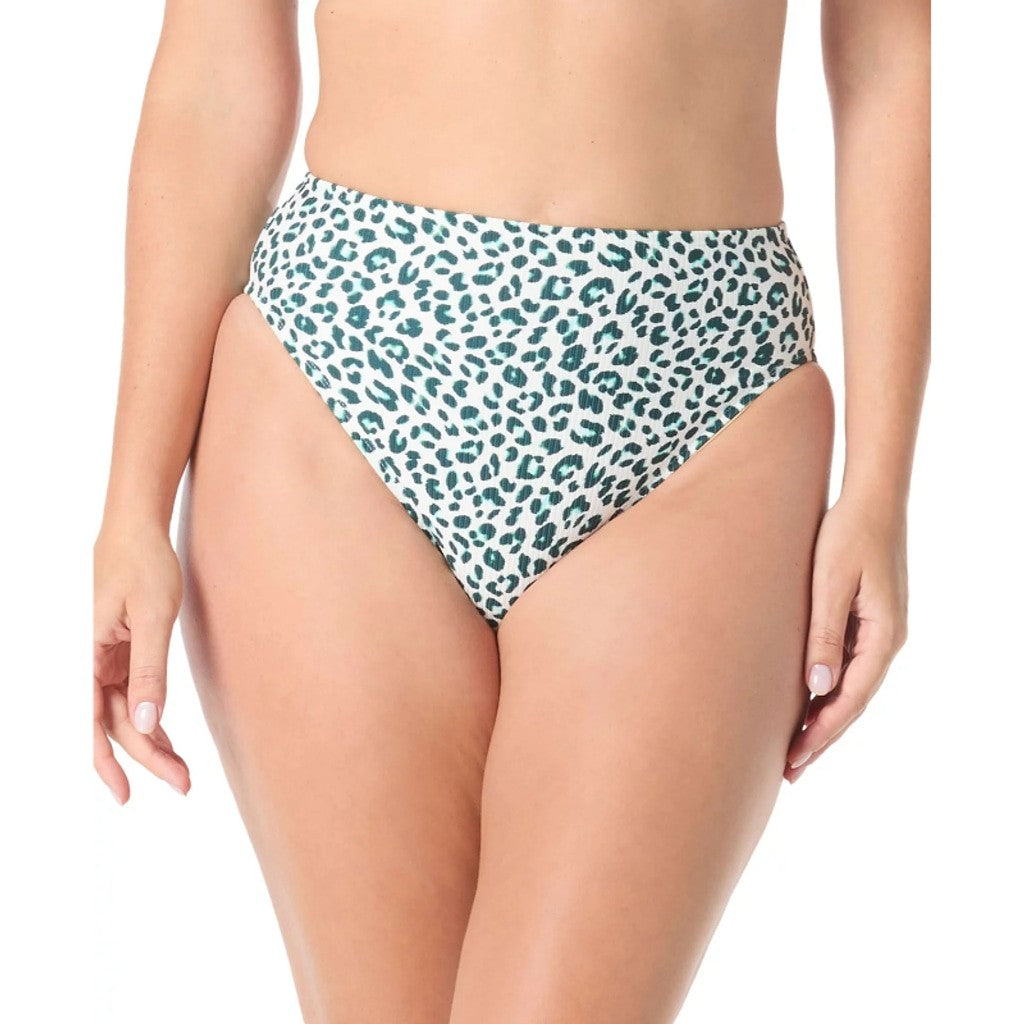 Coco Reef Women's Extra Large Teal Leopard Print High Waist Bikini Bottom NWT
