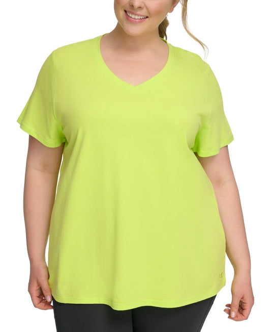 Calvin Klein Performance Plus Size 1X Lime Green Cotton V-Neck T-Shirt NWT
