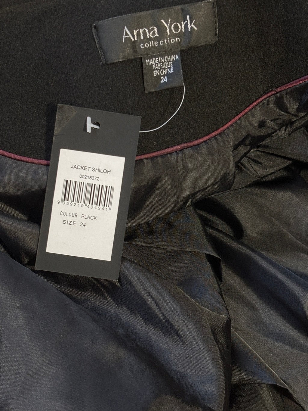 Arna York Collection by AVENUE Black Belted Formal Winter Coat Plus Size 24 NWT