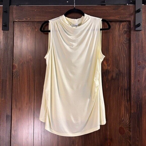 CALVIN KLEIN Women's XL Petite Mock Neck Butter Yellow Sleeveless Top NWT