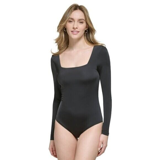 CALVIN KLEIN Women's Square-Neck Black Long Sleeved Bodysuit NWT
