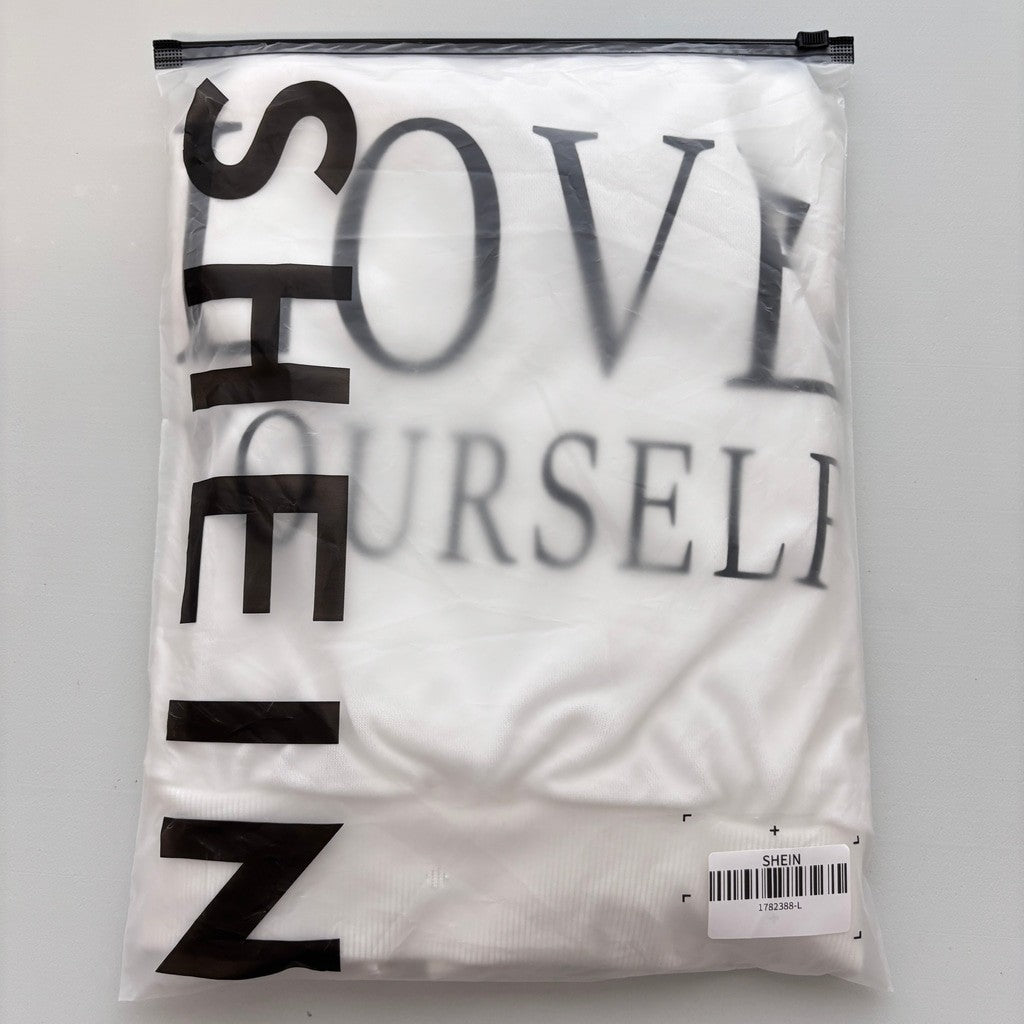 Shein Women's Size Large Cream "Love Yourself" Cropped Pullover Sweater NIB