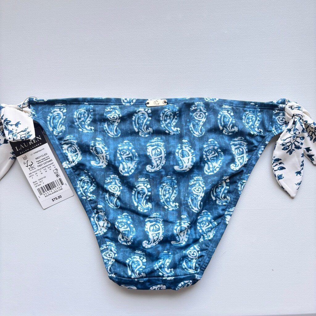 Ralph Lauren Women's Size 4 Blue Side-Tie Hipster Bikini Bottoms NWT