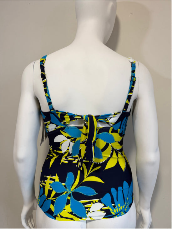 Coco Reef Size 38DD Blue & Green Floral Pleated Tankini Swim Top NWT