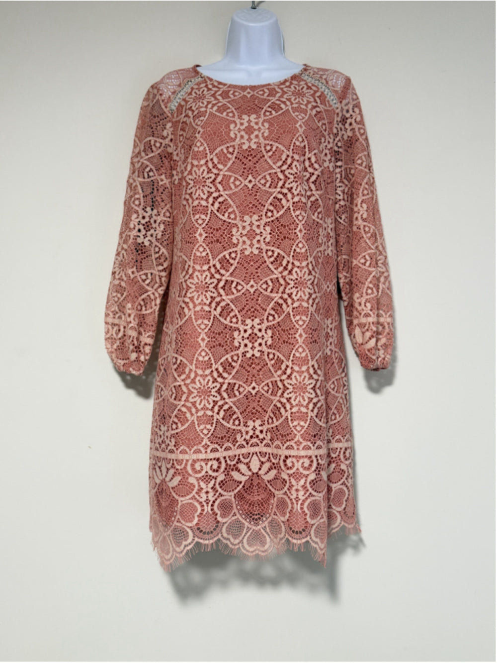 Vince Camuto Size 10 Pink Lace Jewel-Neck Balloon Sleeve Shift Dress NWT