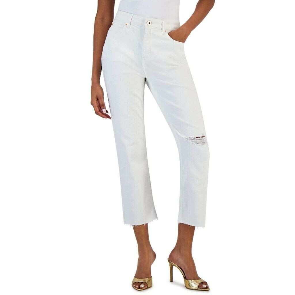 I.N.C. International Concepts White High-Rise Distressed Cropped Jeans NWT.