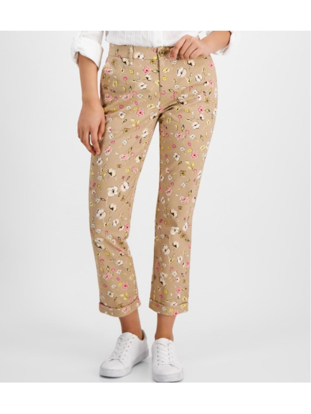 Tommy Hilfiger Size 2 Beige Floral-Print Cuffed Chino Pants NWT