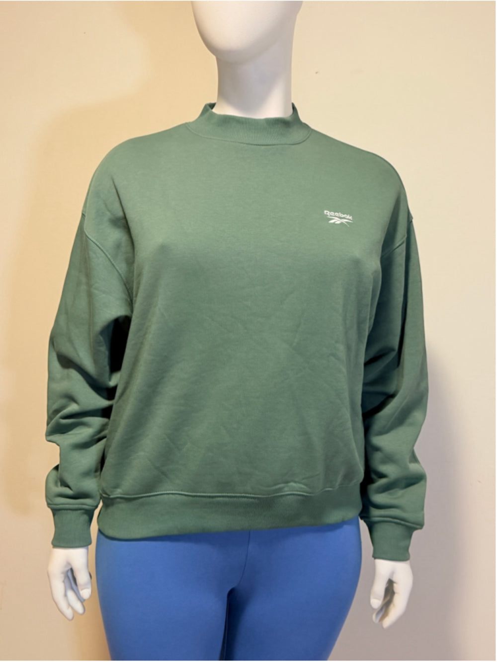 Reebok Women's Large Green 100% Cotton Fleece Mock Neck Sweatshirt NWT