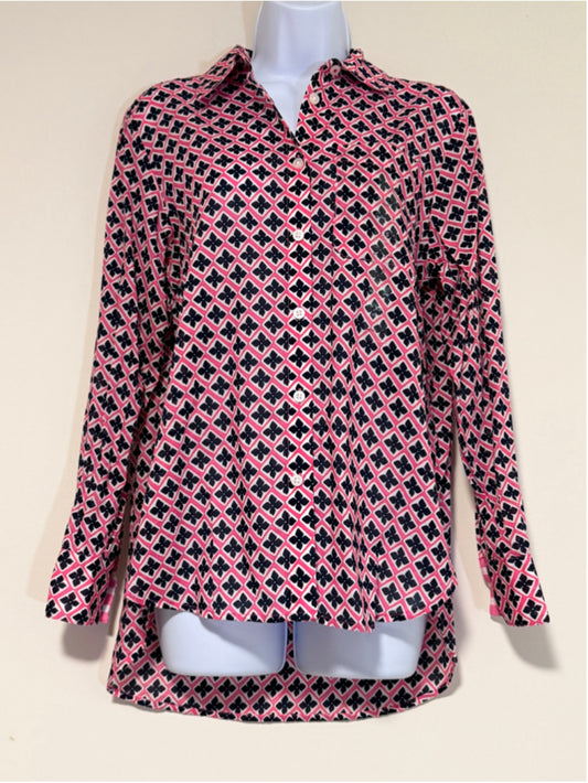 Nautica Women's Size Extra Small Pink and Navy Diamond Printed Knit Blouse NWT