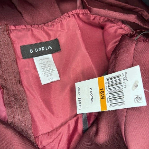 B Darlin Trendy Plus Size 16W V-Neck A-Line Formal Knee Length Burgundy Dress NWT