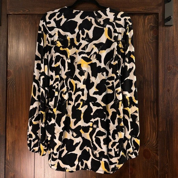 JM Collection Plus Size 2X White, Black & Yellow Printed Zip-Front Top NWT