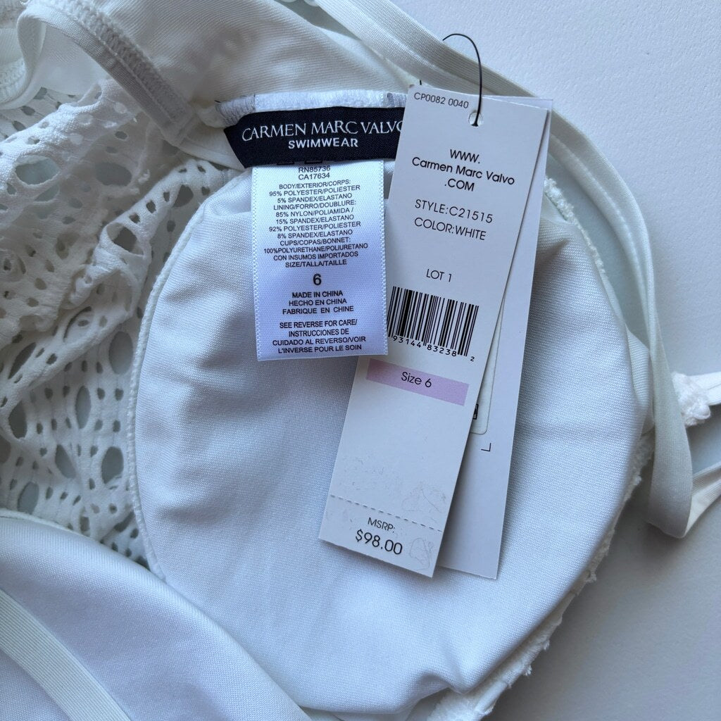 Carmen Marc Valvo Women's Size 6 White Crochet One-Piece Swimsuit NWT