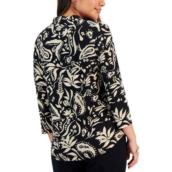 JM COLLECTION Petite Small Garden Wisp 3/4 Sleeve Stretchy Casual Top NWT