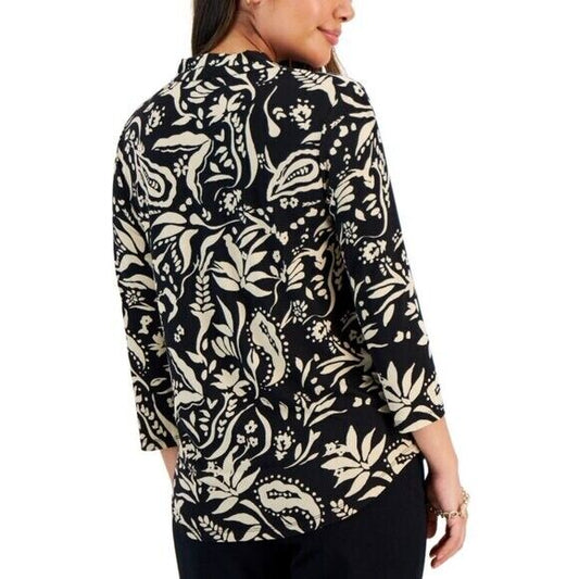 JM COLLECTION Petite Small Garden Wisp 3/4 Sleeve Stretchy Casual Top NWT