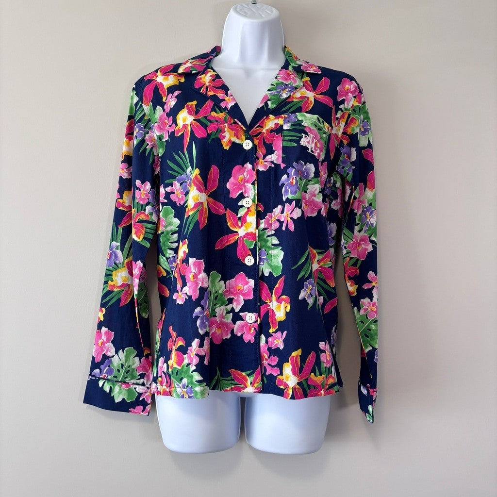 Ralph Lauren Women's M Navy & Multicolor Floral 2-Pc. Printed Pajamas Set NWT