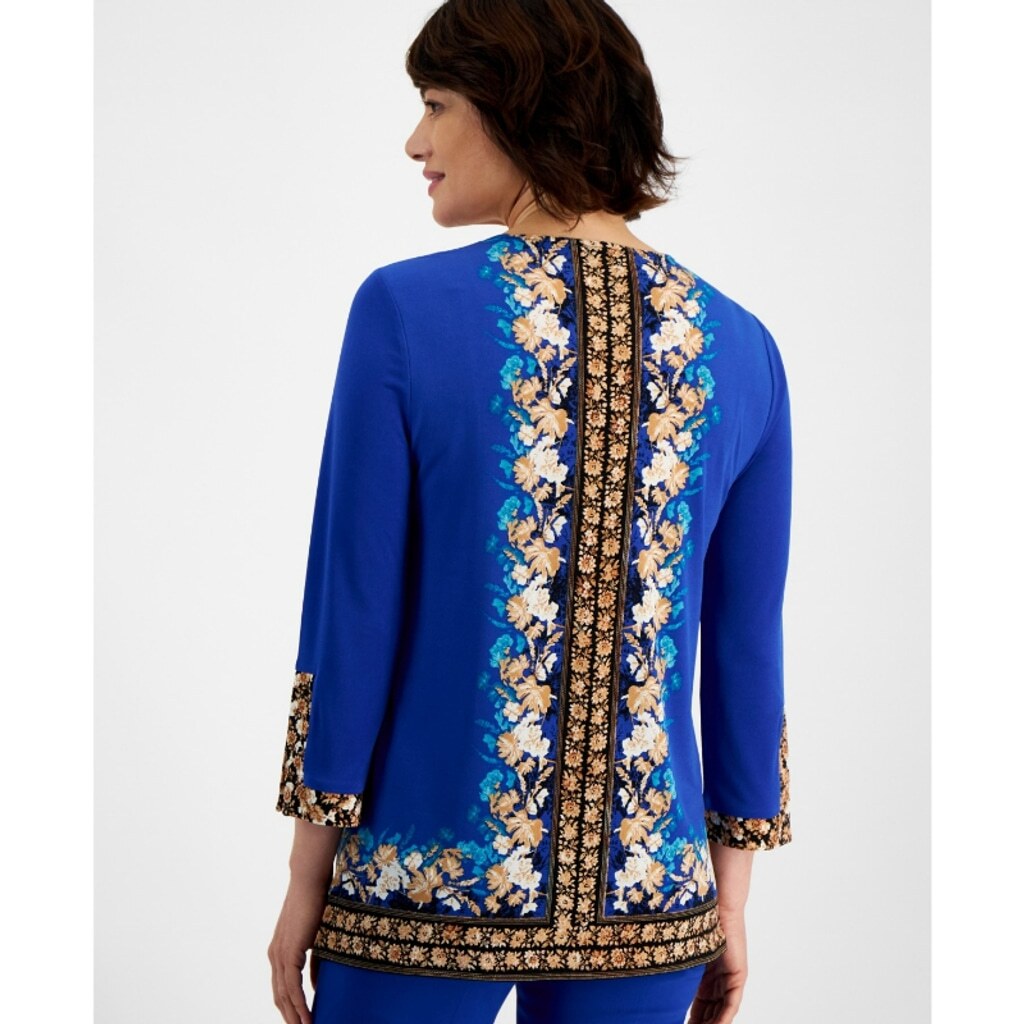 JM Collection Women's Small Petite Dark Blue Enchantment Floral Tunic NWT.