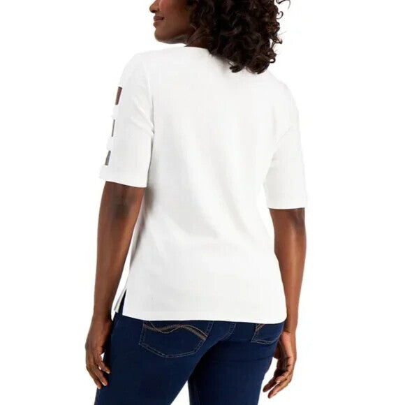 Karen Scott  Plus Size 100% Cotton White Cutout-Sleeve Top NWT.