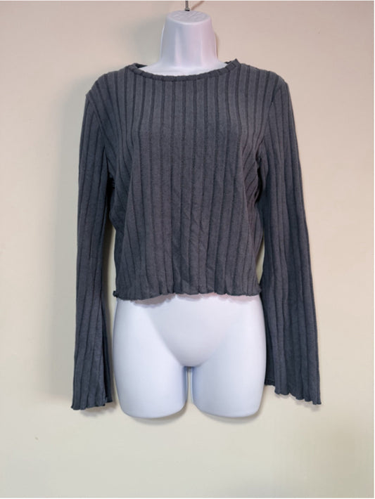 SHEIN Women's Large Soft Gray Ribbed Long Sleeve Crop Top NWT