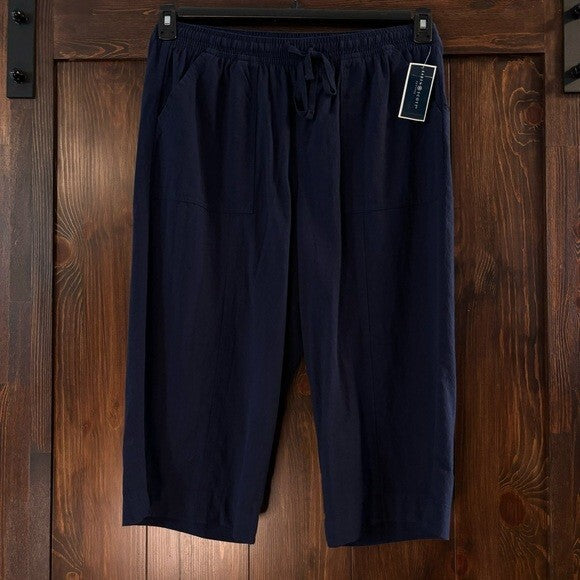 Karen Scott Petite Solid Quinn Cotton Navy Blue Capri Pants NWT