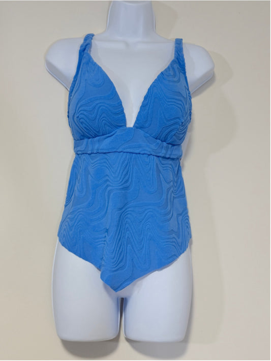 Bar III Women's Heat Wave Blue Textured Swim Tankini Top NWT