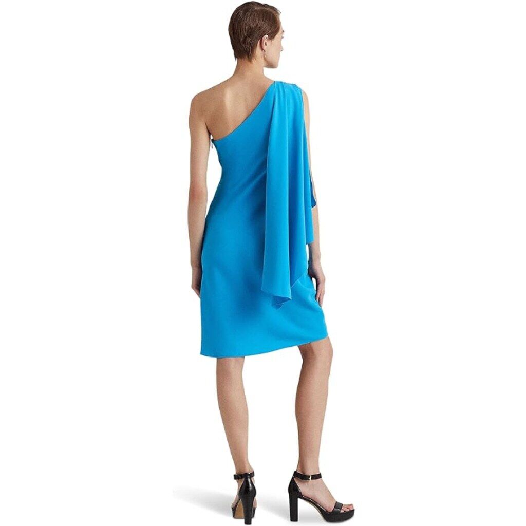 Ralph Lauren Women's Size 16 Blue Georgette One-Shoulder Cocktail Dress NWT