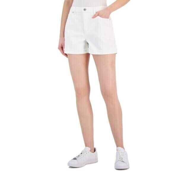 INC International Concepts Women's White High-Rise Cuffed Denim Shorts NWT