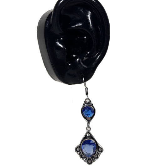 Blue Topaz & Tanzanite Gemstone Drop Dangle Earrings 2.6" 925 Silver Plated NWT
