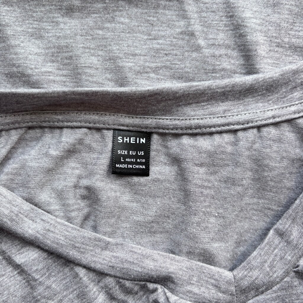 SHEIN Women's Size Large Heather Gray V-Neck T-Shirt Short Sleeve Casual NIB