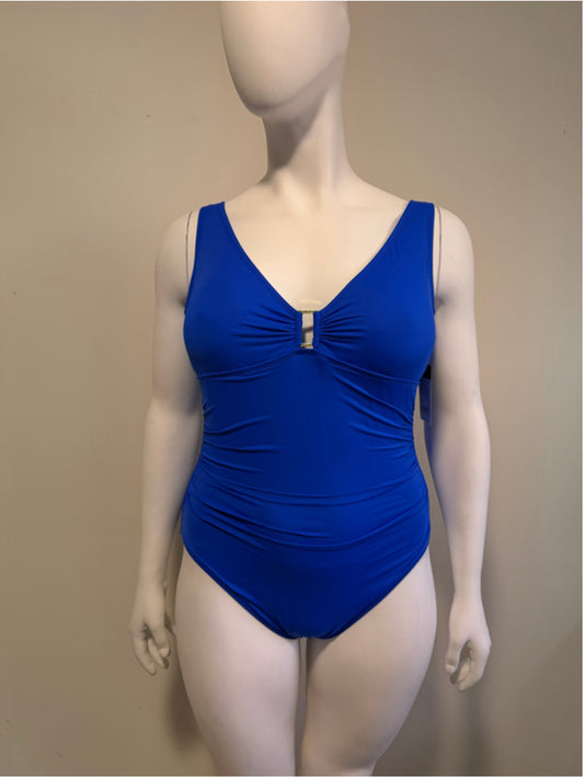 Ralph Lauren Women's 16W Plus Size Blue Ruched One-Piece Swimsuit NWT